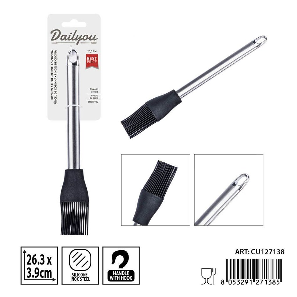Pincel de cocina de silicona con mango de acero inoxidable 26.3X3.9 cm DC CASA - Utensilios de cocina