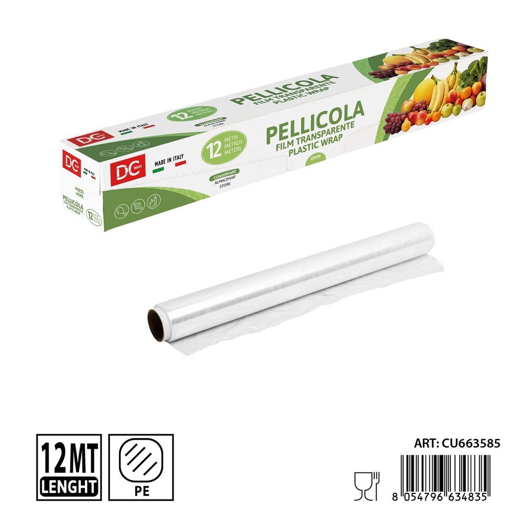 Papel film transparente 12 m - Utensilios de cocina desechables