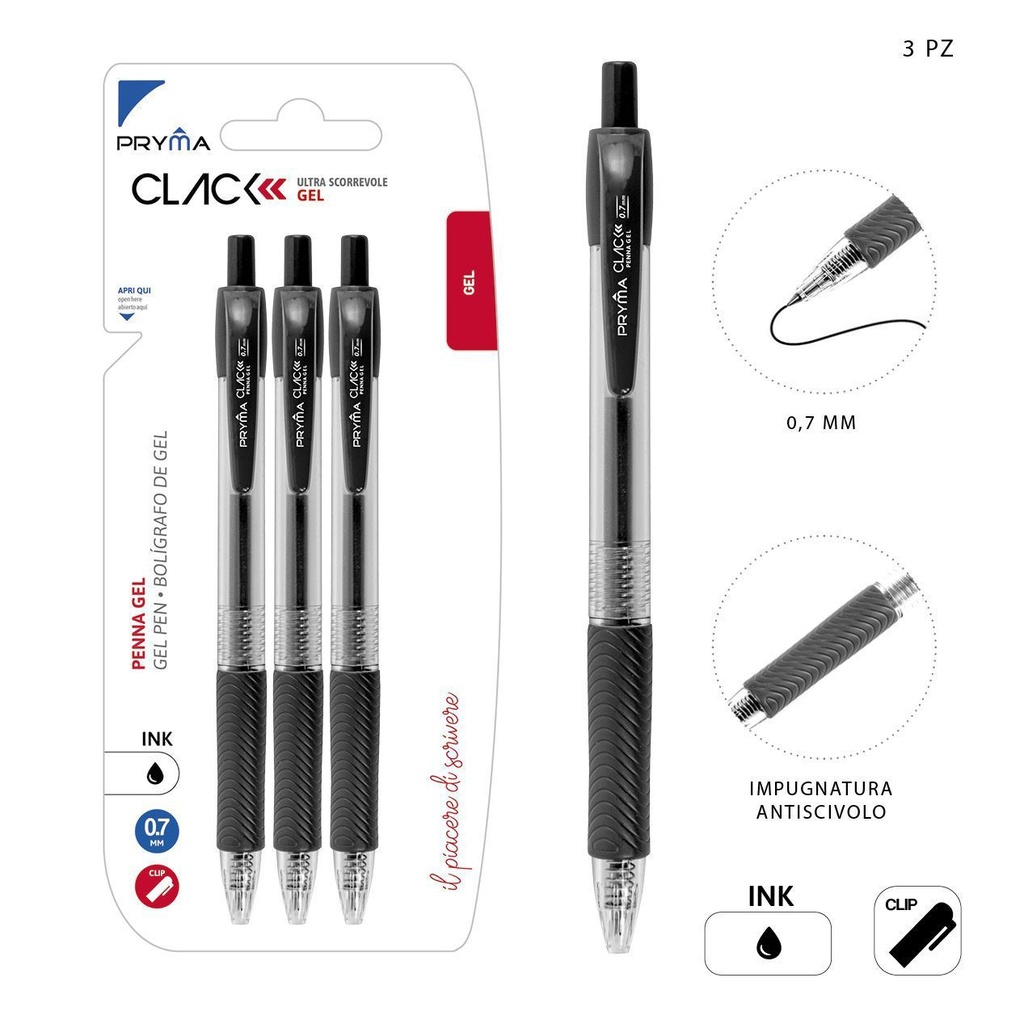 Bolígrafo de clic negro 0.7 mm 3 pz - Utensilios de escritura