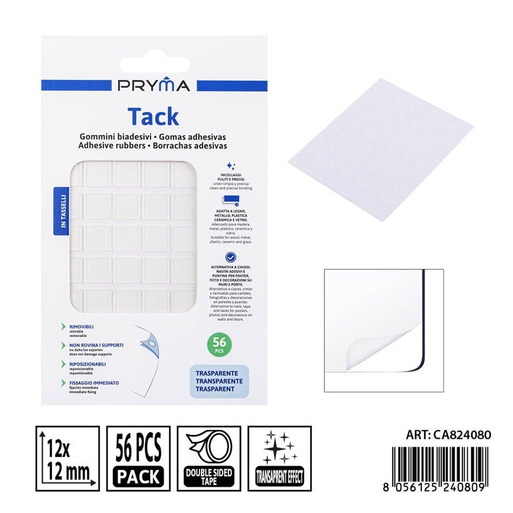 Cinta adhesiva removible 56 pz 12X12X0.5 mm - Material de oficina