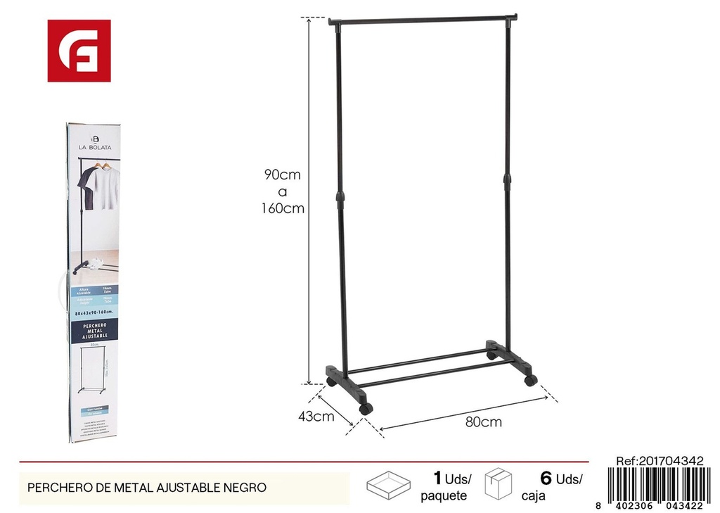 Perchero de metal ajustable negro - Ideal para la organización