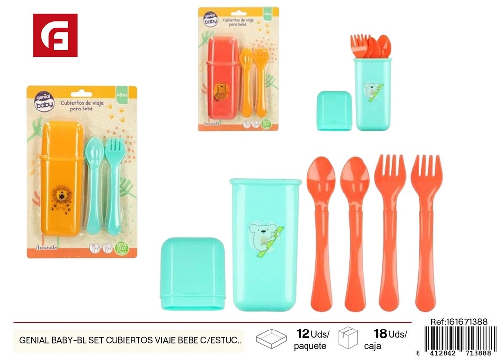 Set de cubiertos de viaje para bebé con estuche 3 unidades - Genial Baby