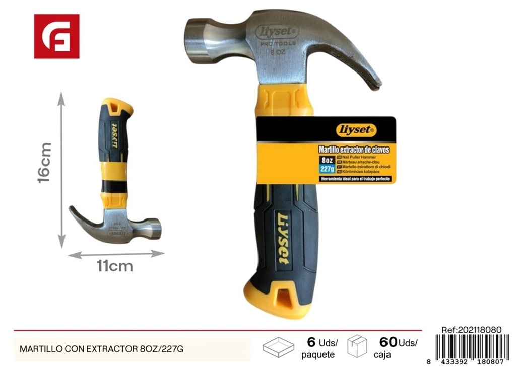 Martillo con extractor 8oz/227g - Herramientas para bricolaje