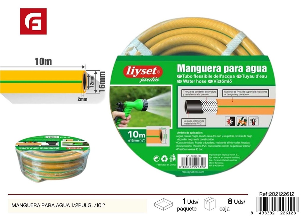Manguera para agua 1/2 pulg. - Accesorios de jardinería