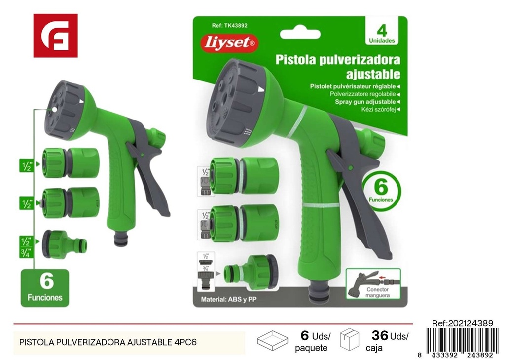 Pistola pulverizadora ajustable (4 piezas, 6 funciones) - Accesorios de jardín