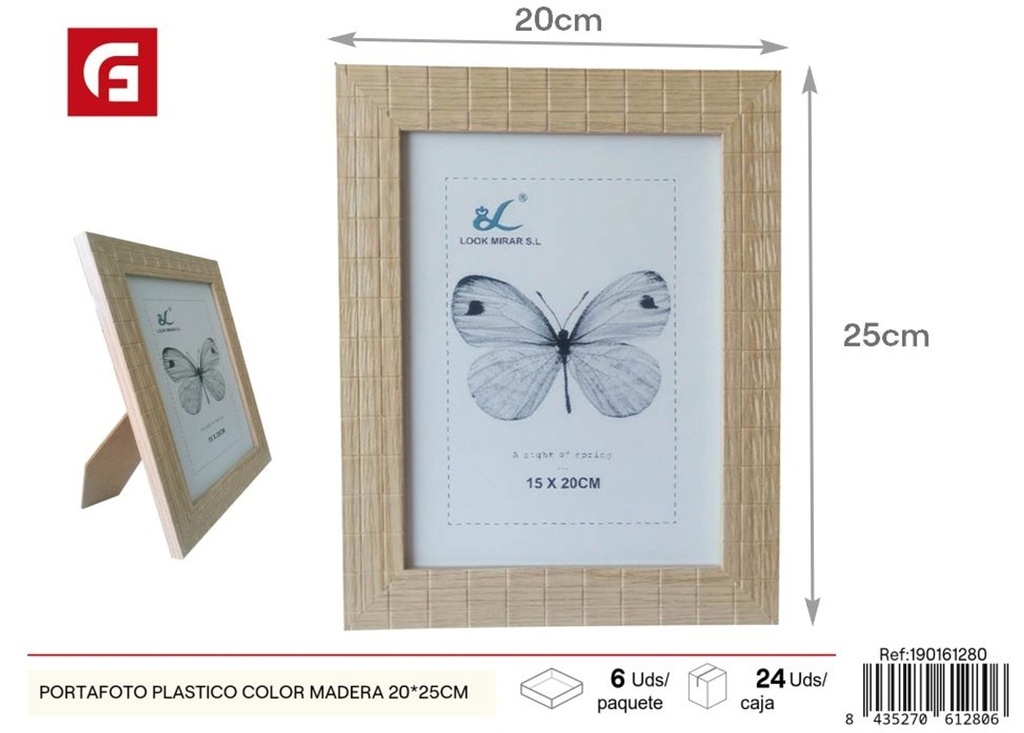 Portafoto plástico color madera 20x25 cm - Marco de fotos decorativo
