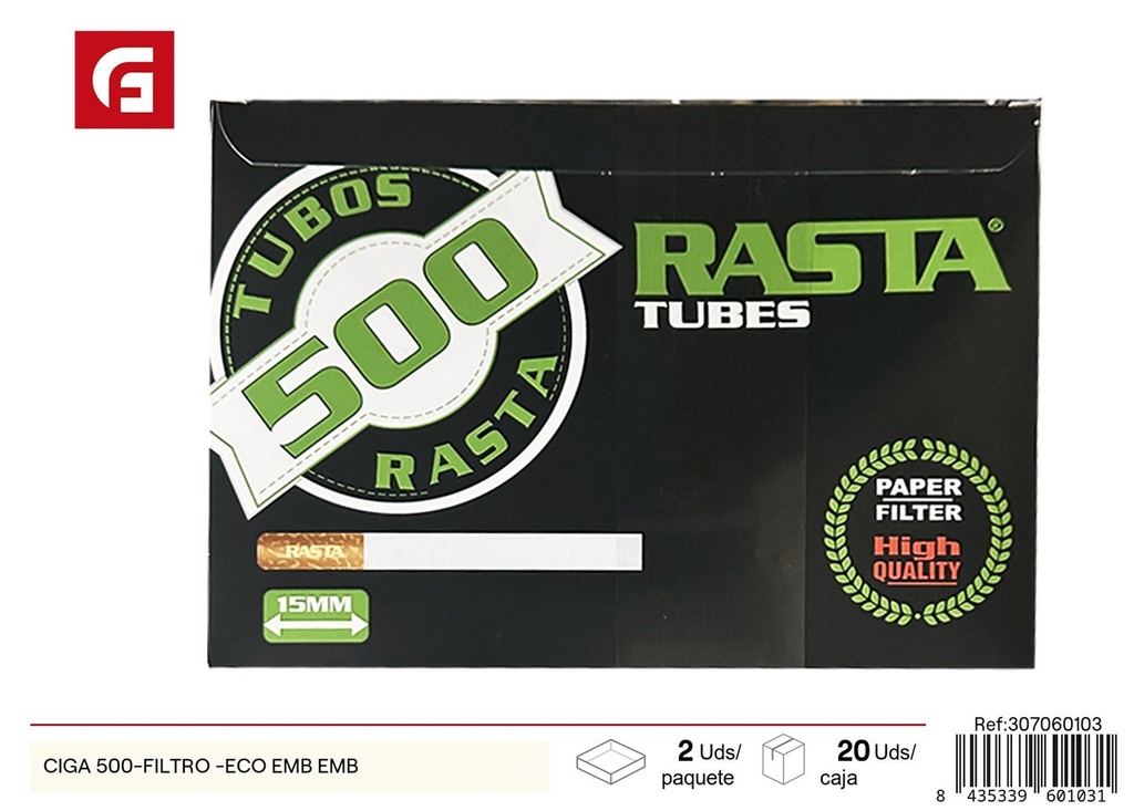 Juego de papeletas para fumar CIGA 500 - Filtros y papel ecológico para fumar