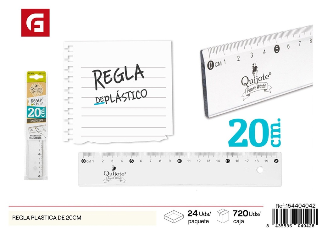 Regla plástica de 20 cm - Material escolar de estación