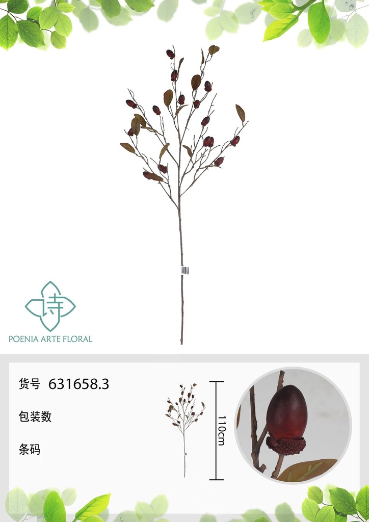 Vara de olivo con frutos artificial 110 cm - Accesorios decorativos naturales