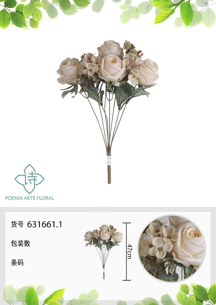 8 cabezas de hortensia artificial estilo nórdico 47 cm - Flores decorativas modernas