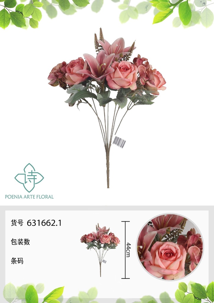 Ramo artificial de 7 cabezas de lirios nórdicos 44 cm - Flores decorativas y arreglos sintéticos