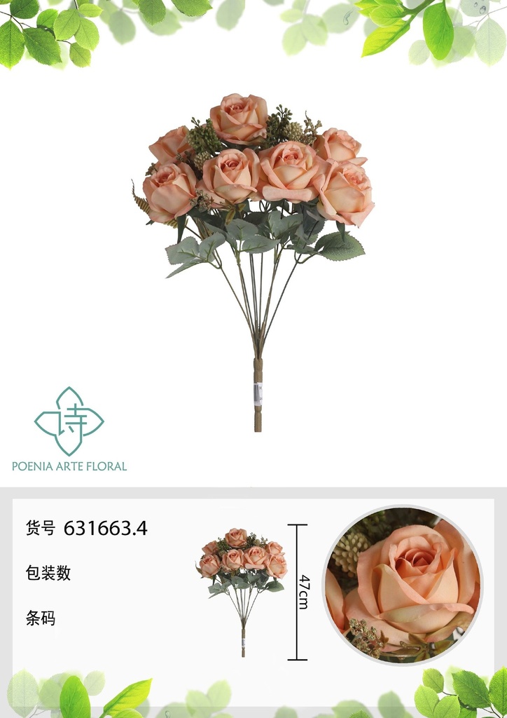 Ramo artificial de 9 cabezas de lirios de otoño 47 cm - Flores decorativas para interiores
