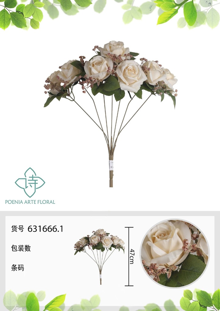 Ramo artificial de 7 cabezas de rosas búlgaras amarillas de otoño 47 cm - Flores decorativas para interiores