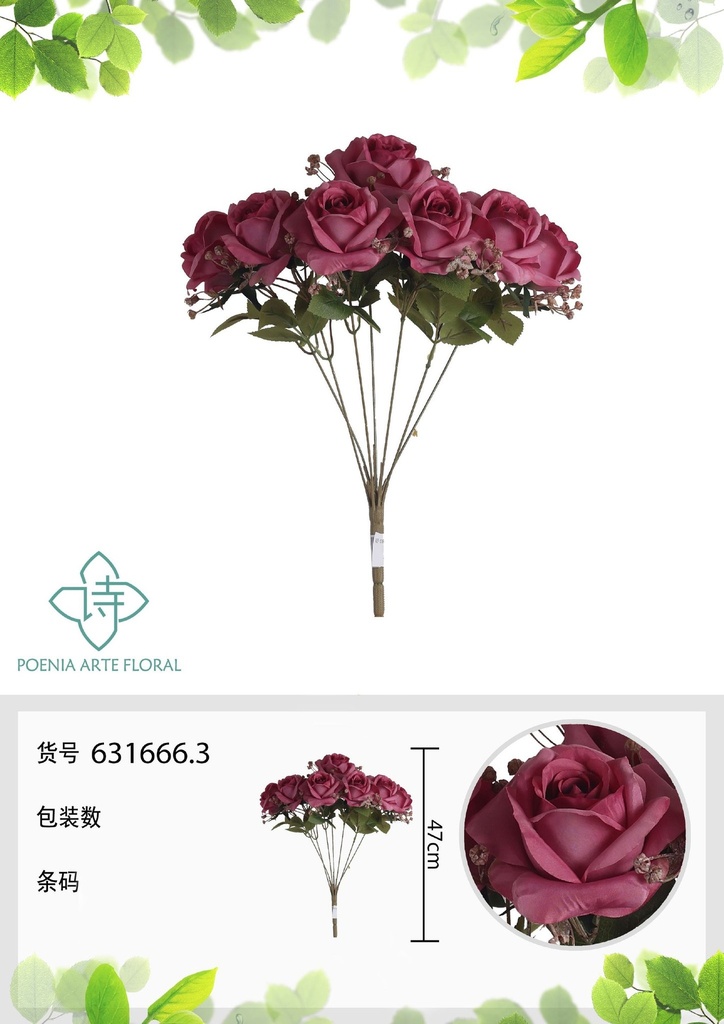 Ramo artificial de 7 cabezas de rosas búlgaras amarillas de otoño 47 cm - Flores decorativas para interiores