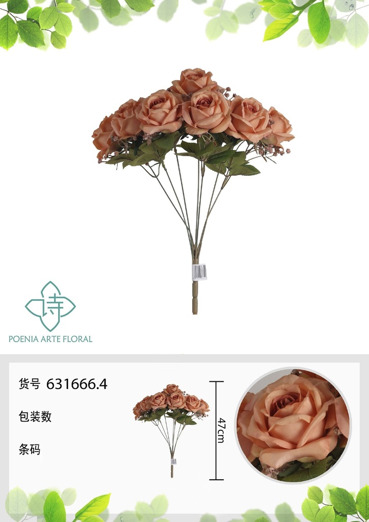 Ramo artificial de 7 cabezas de rosas búlgaras amarillas de otoño 47 cm - Flores decorativas para interiores