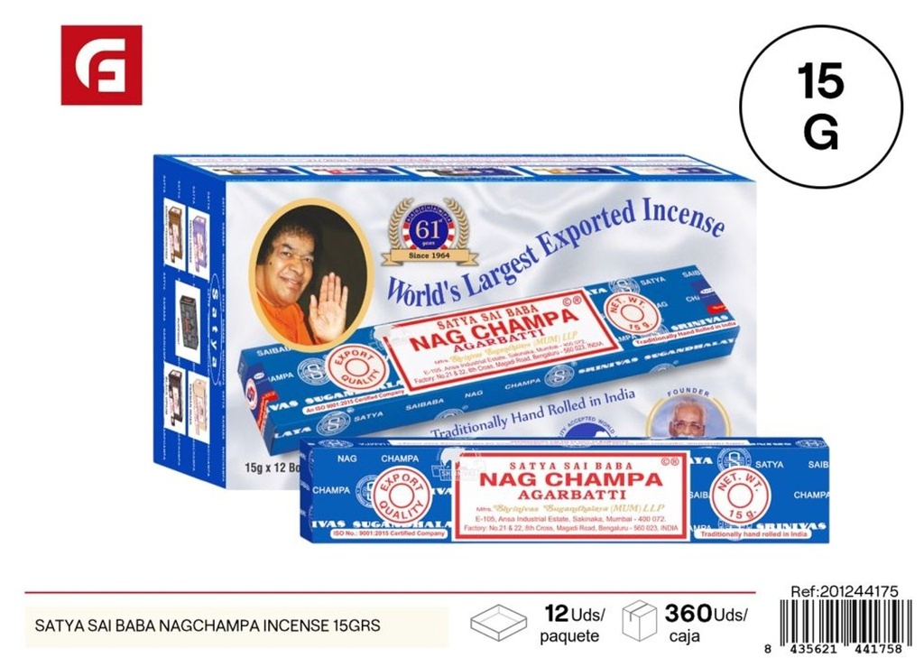 Incienso Satya Sai Baba Nagchampa 15g - Ambientadores