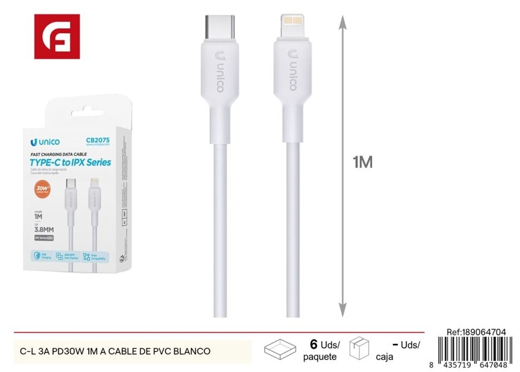 Cable de PVC C-L 3A PD30W 1 m - Electrónica y cargadores