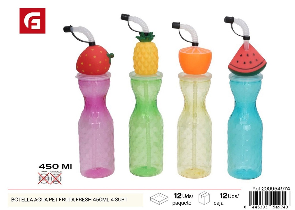 Botella de agua PET fruta fresh 450ml 4 surtidos - Envases de cocina