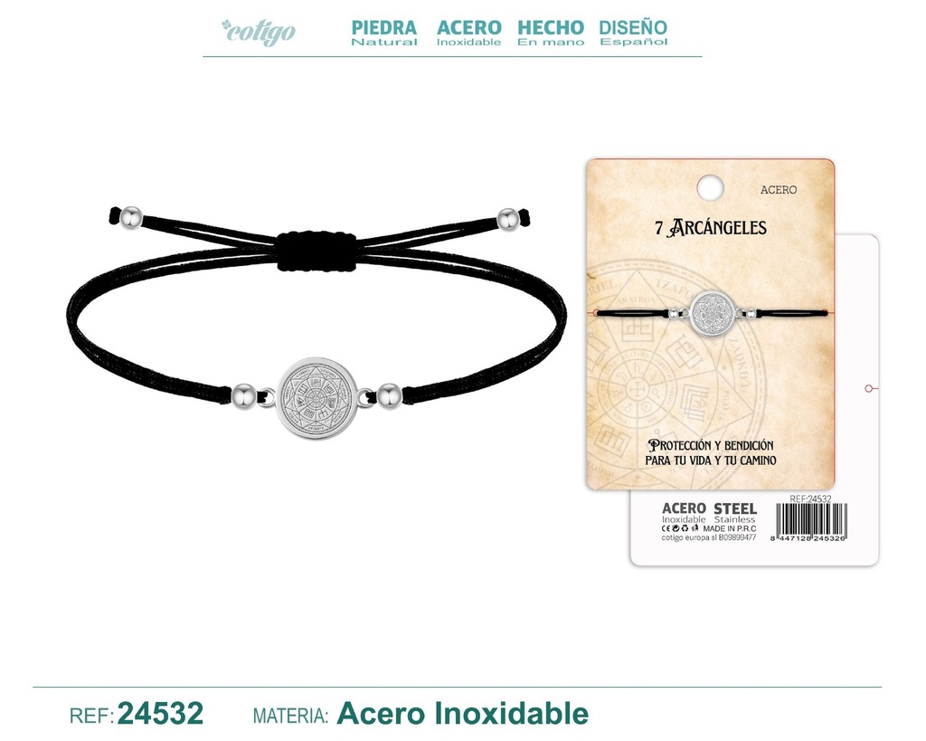 Pulsera de hilo encerado con 7 arcángeles de acero plateado - Joyería religiosa y de santos