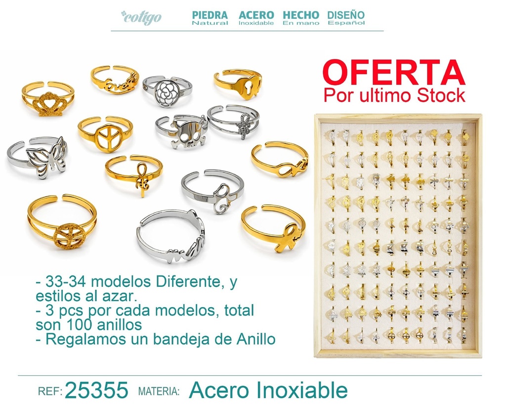 Anillo de acero con bandeja - Joyería elegante y anillos