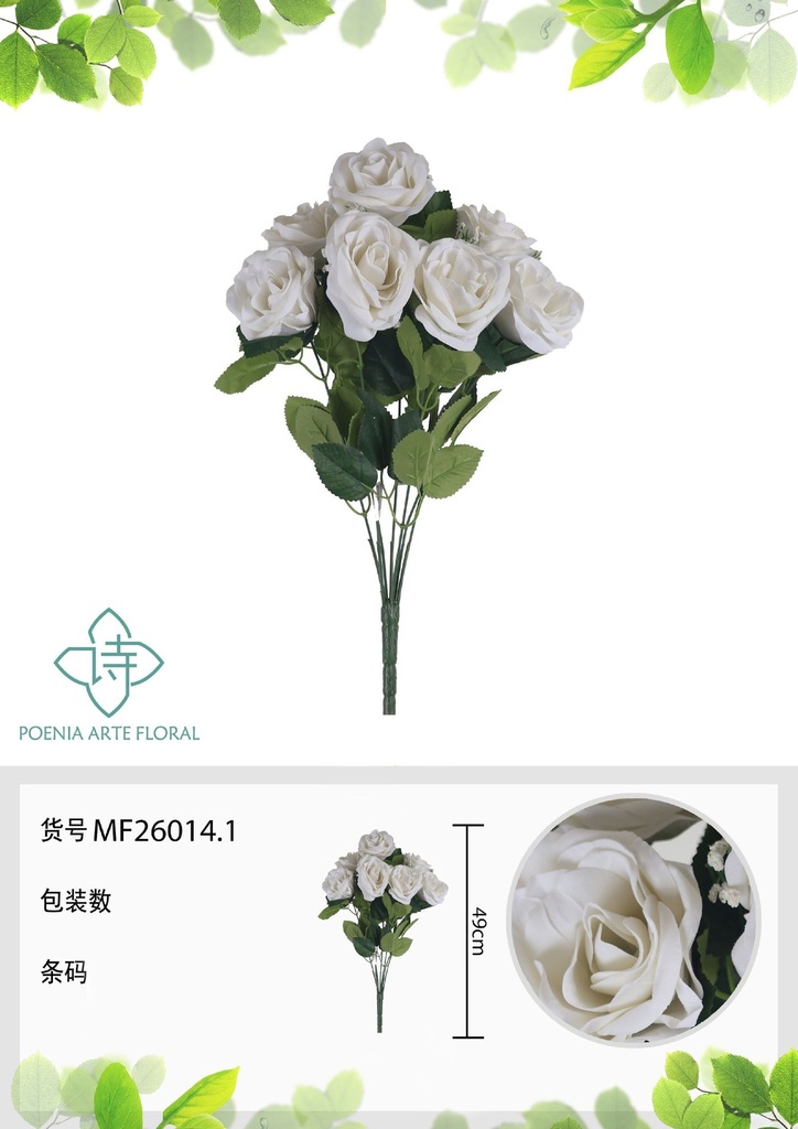 Ramo de flores artificiales - Ramo de rosas con 7 cabezas
