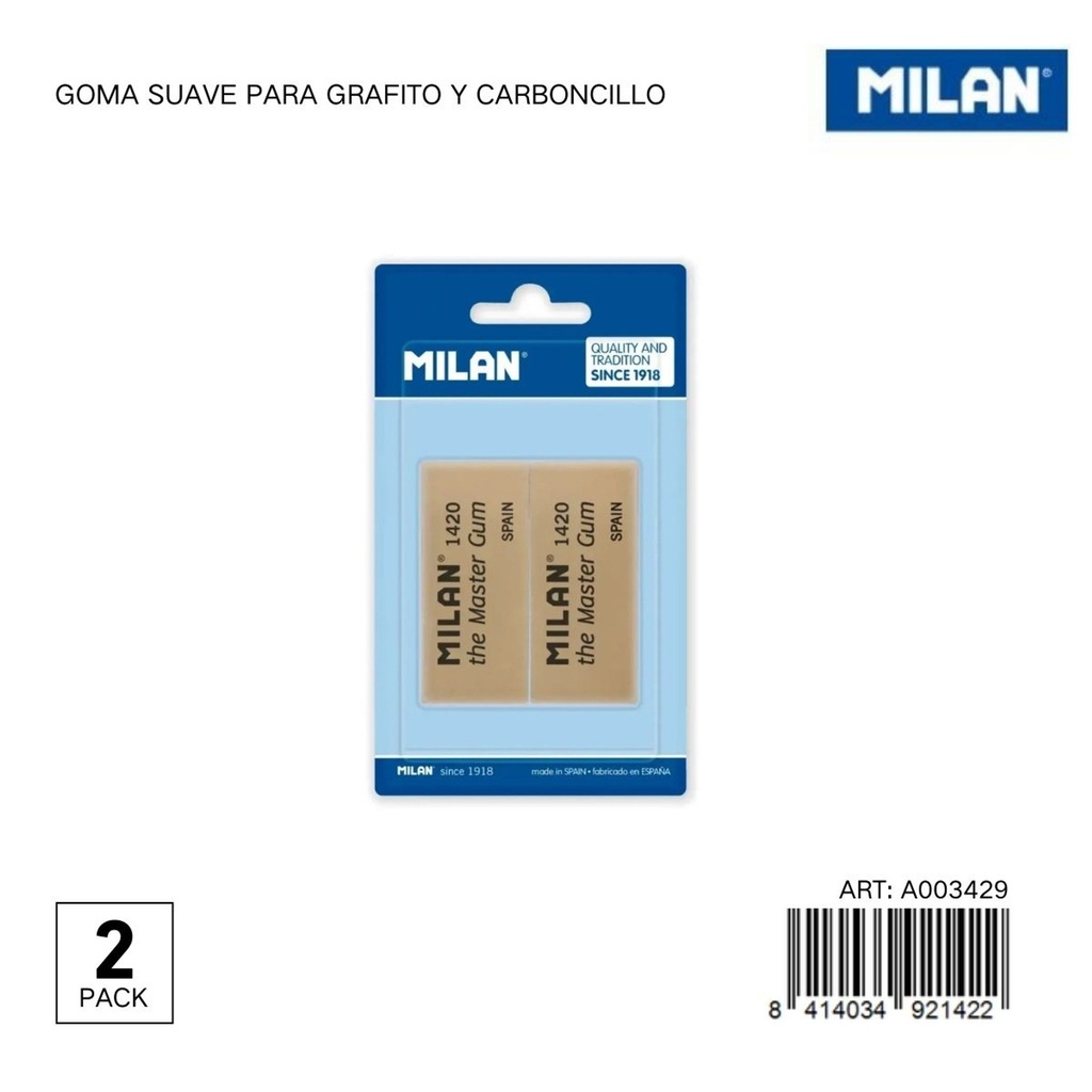 Goma suave para grafito y carboncillo Milano 2pz - Papelería de marcas