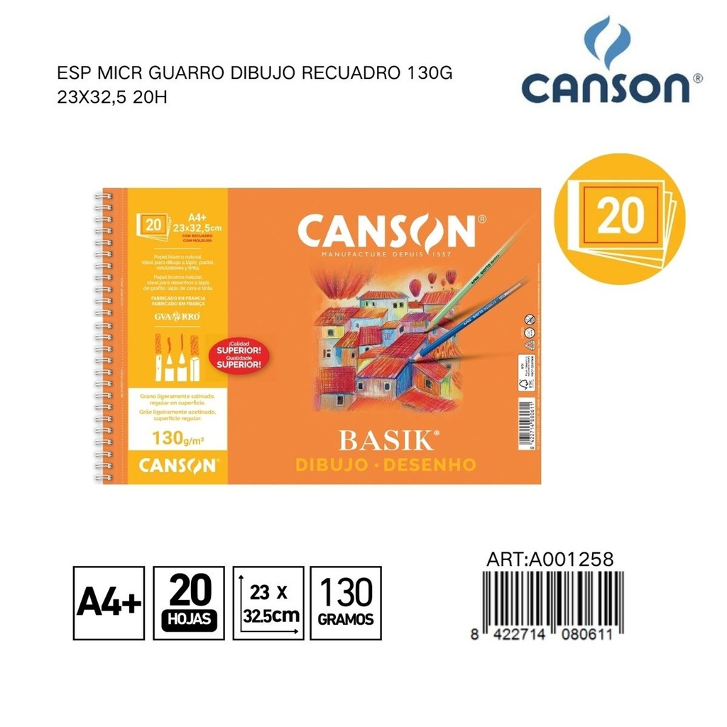 Cuaderno para dibujo A4+ con cuadro 23x32.5 20H - Papelería de marcas
