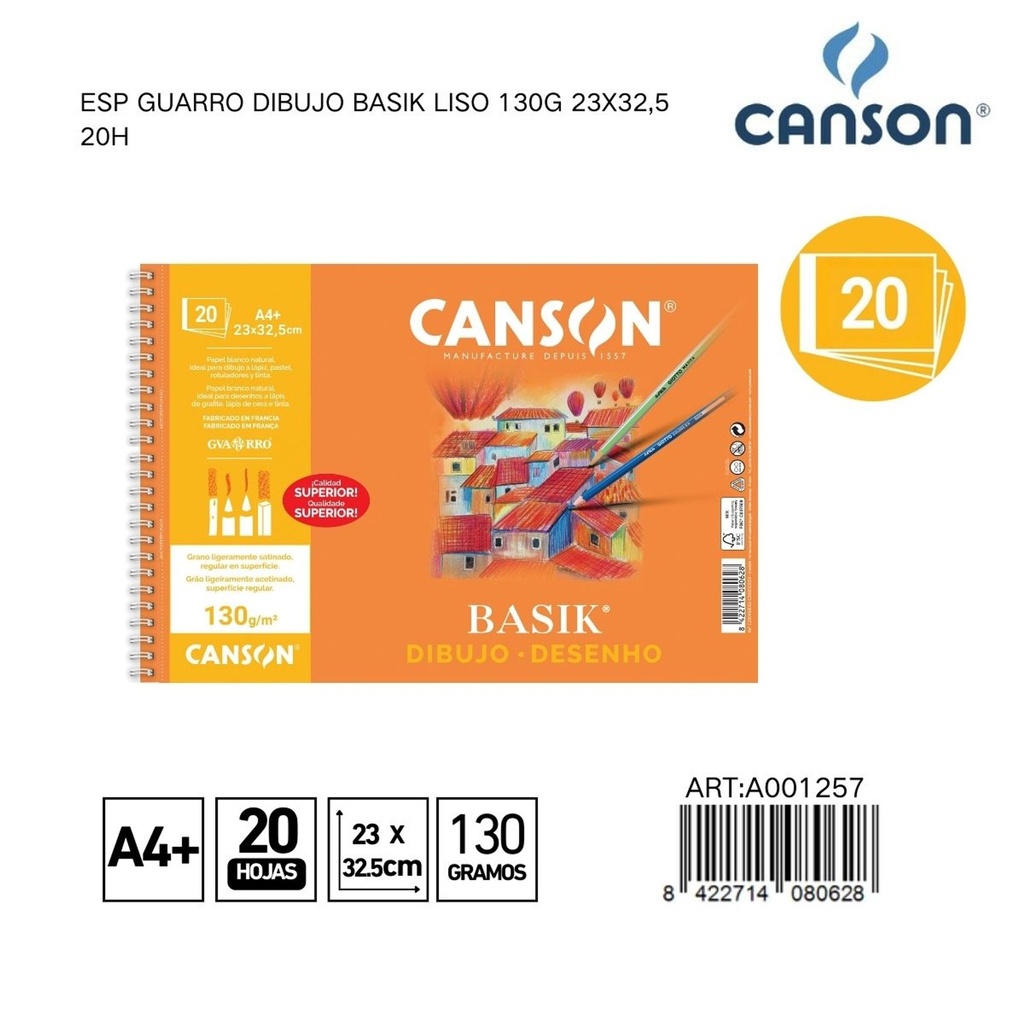 Cuaderno para dibujo A4+ 23x32.5 20H - Papelería de marcas