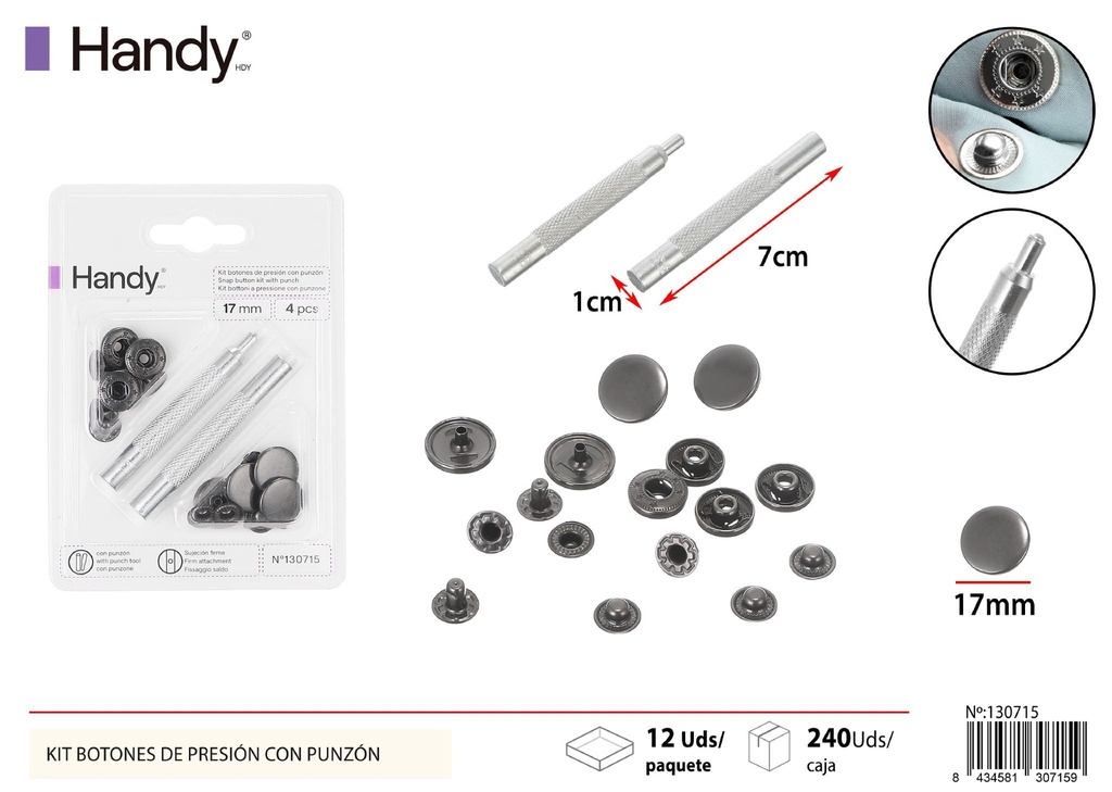 Kit de botones de presión metálicos de 17 mm / 4 piezas - Accesorios de costura