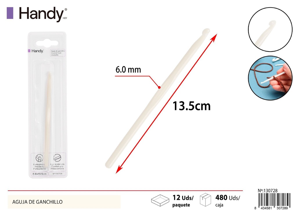Aguja de ganchillo de plástico 6.0 mm - Herramientas de manualidades y tejido