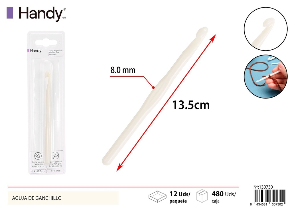 Aguja de ganchillo de plástico 8.0 mm - Herramientas de manualidades y tejido