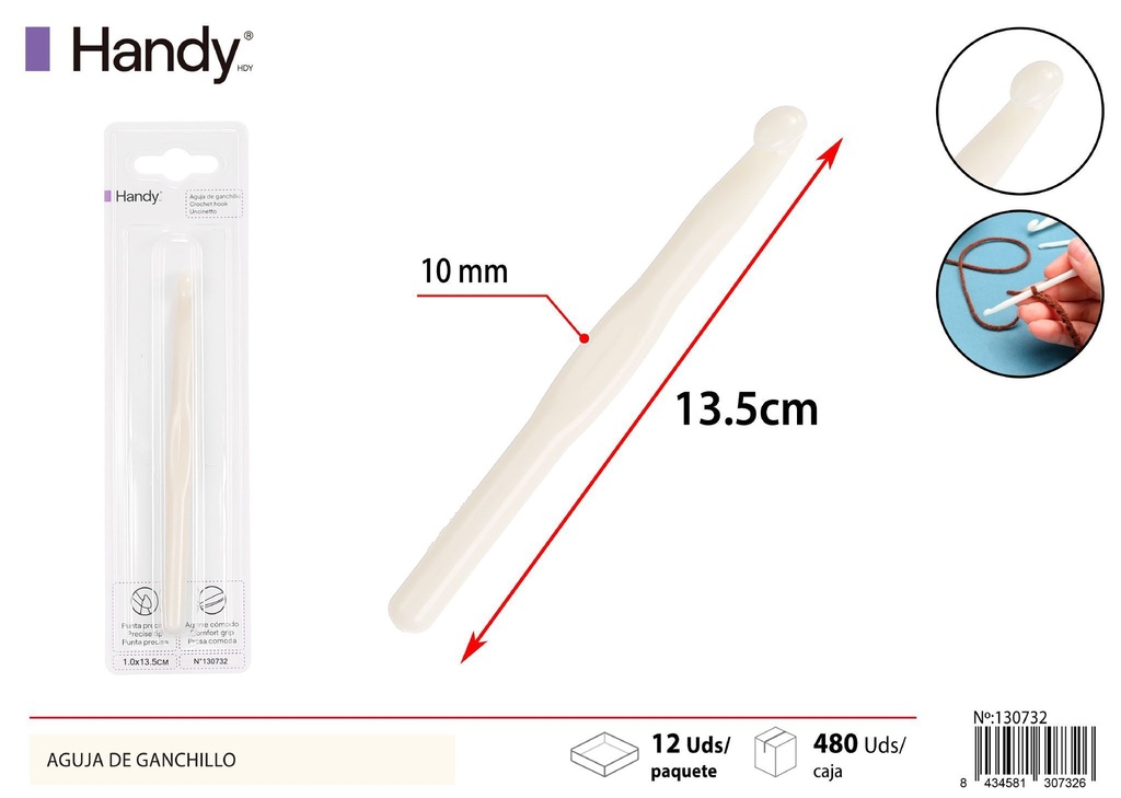 Aguja de ganchillo de plástico 10.0 mm - Herramientas de manualidades y tejido