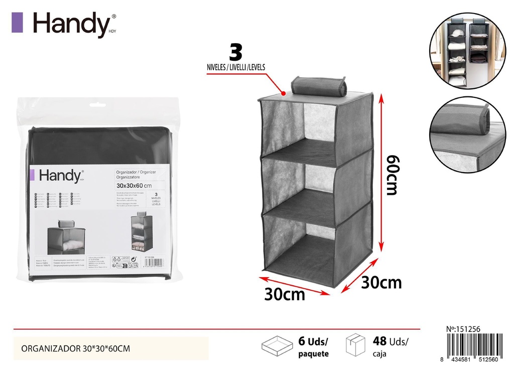 Organizador de tres capas gris 30*30*60 cm - Soluciones de almacenamiento y organizadores