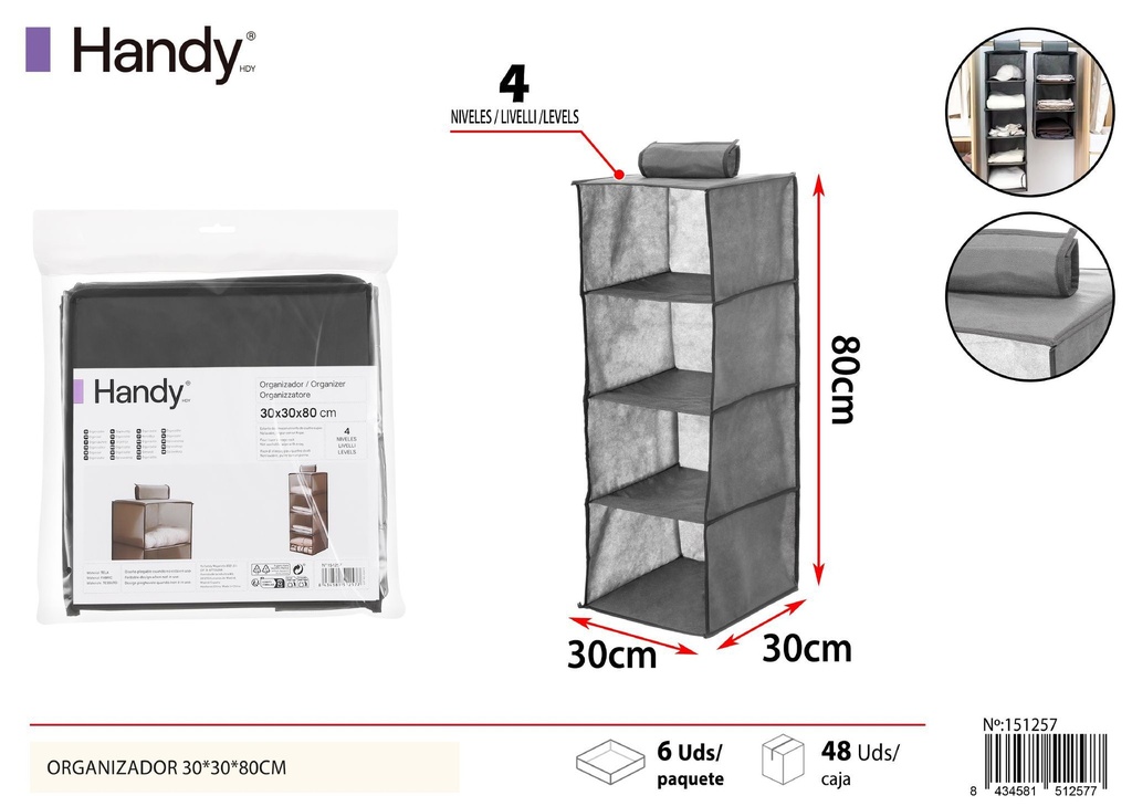 Organizador de cuatro capas gris 30*30*80 cm - Soluciones de almacenamiento y organizadores