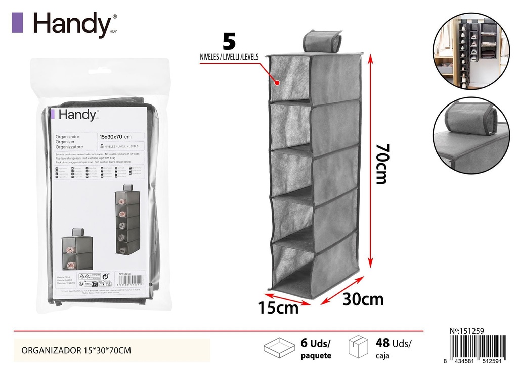 Organizador pequeño de cinco capas gris 15*30*70 cm - Soluciones de almacenamiento y organizadores