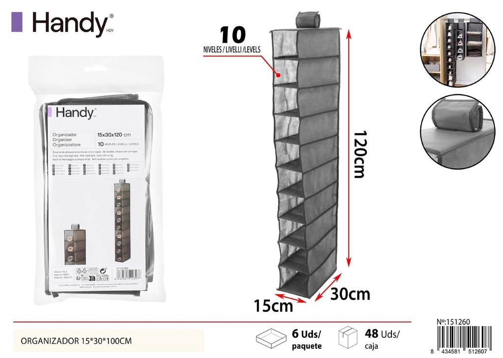Organizador pequeño de diez capas gris 15*30*100 cm - Soluciones de almacenamiento y organizadores