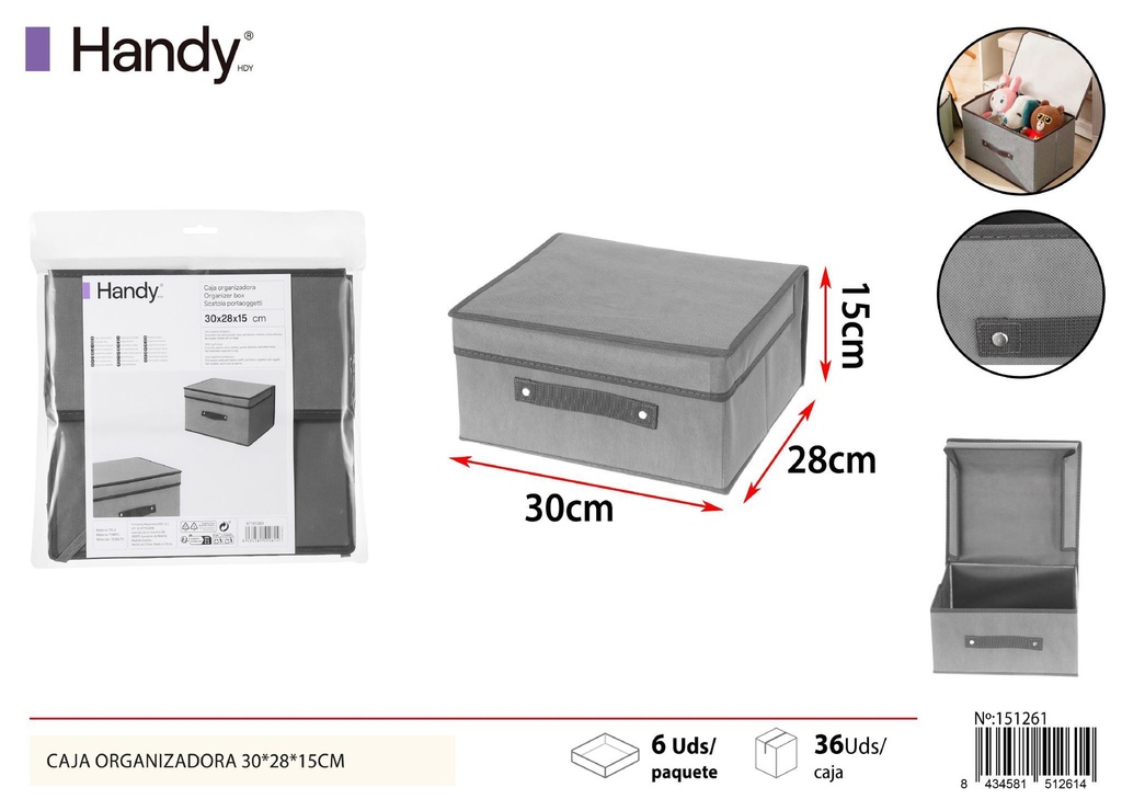 Caja organizadora gris 30*28*15 cm - Soluciones de almacenamiento y organizadores