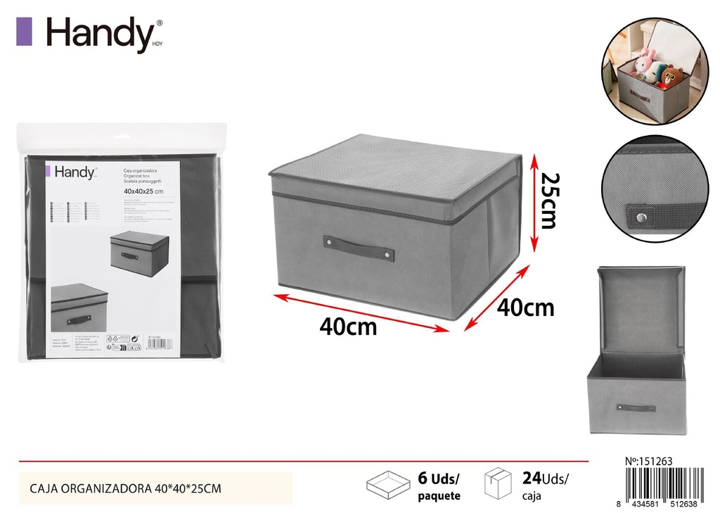 Caja organizadora gris 40*40*25 cm - Soluciones de almacenamiento y organizadores