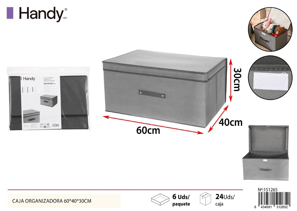 Caja organizadora gris 60*40*30 cm - Soluciones de almacenamiento y organizadores