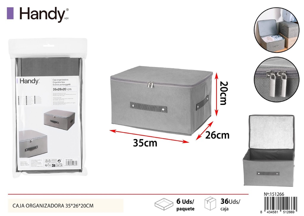 Caja organizadora con cremallera 35*26*20 cm - Soluciones de almacenamiento y organizadores