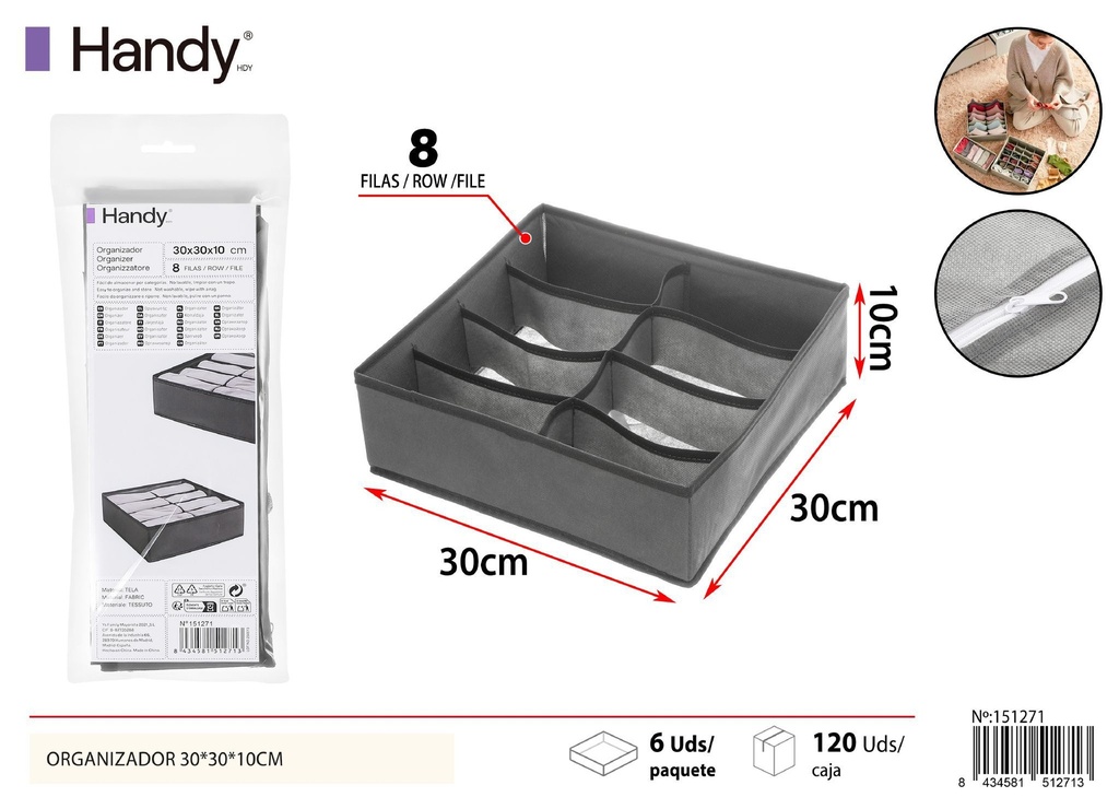 Organizador sin tapa de 8 compartimentos 30*30*10 cm - Soluciones de almacenamiento y organizadores