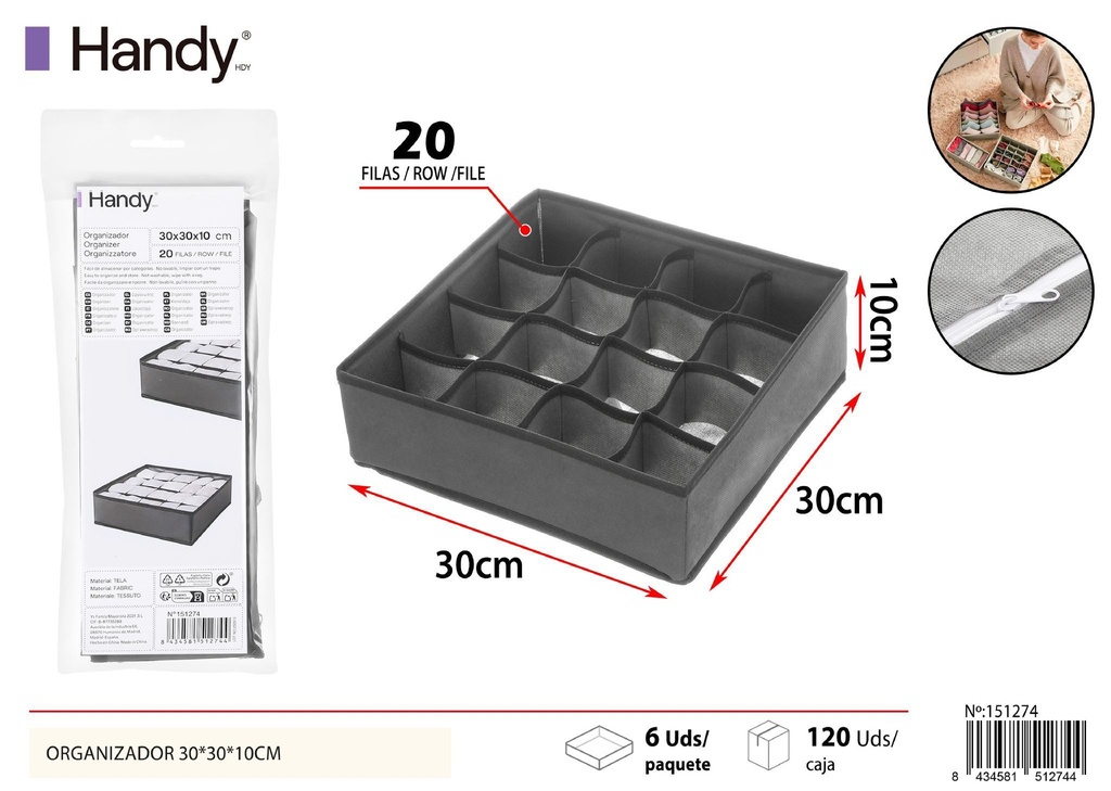 Organizador sin tapa de 20 compartimentos 30*30*10 cm - Soluciones de almacenamiento y organizadores