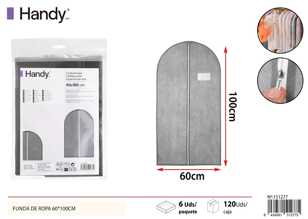 Funda de ropa gris 60*100 cm - Protecciones de ropa y organizadores