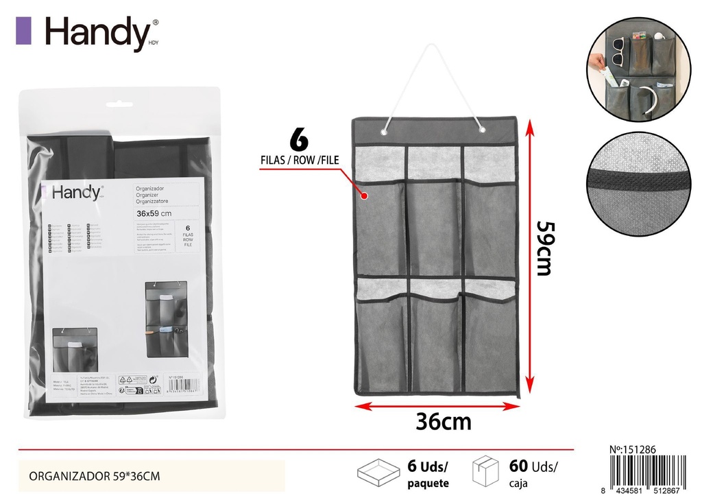 Organizador gris colgante 59*36 cm - Soluciones de almacenamiento y organizadores
