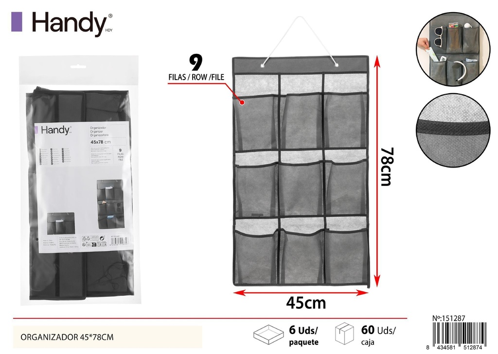 Organizador gris colgante 45*78 cm - Soluciones de almacenamiento y organizadores