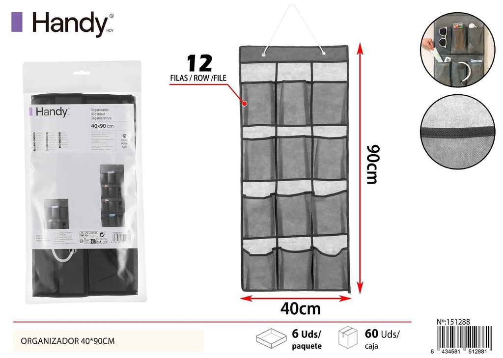 Organizador gris colgante 40*90 cm - Soluciones de almacenamiento y organizadores