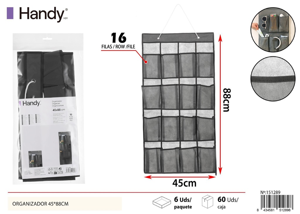 Organizador gris colgante 45*88 cm - Soluciones de almacenamiento y organizadores