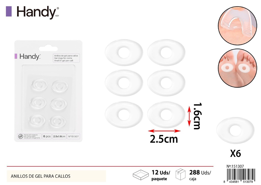 Anillos de gel para callos pequeños 6 pcs - Accesorios para calzado y cuidado personal