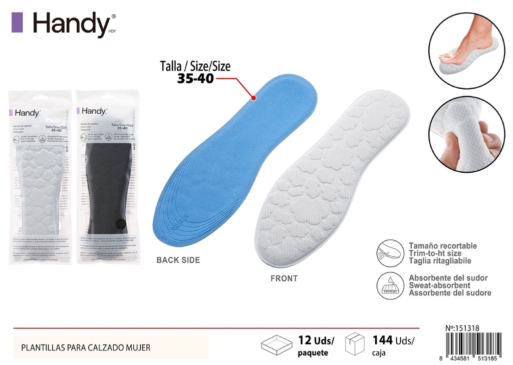 Plantillas de confort para calzado mujer 35-40 - Accesorios para calzado femenino