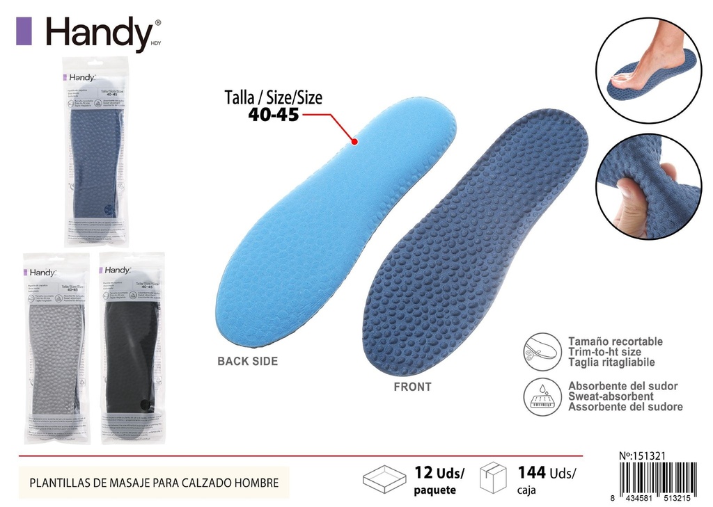 Plantillas de masaje para calzado hombre estilo "popcorn" 40-45 - Accesorios para calzado masculino